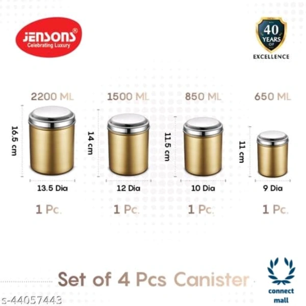 Amazing Jars & Containers - LXHXW: 13.5X 16.5 X13.5 cm, GOLDDUST With Mirror Polish S.Steel Lid, Stainless Steel, Pack of 4